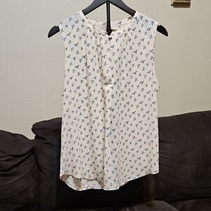 LOFT Blush Pink and Navy Bird Print Blouse